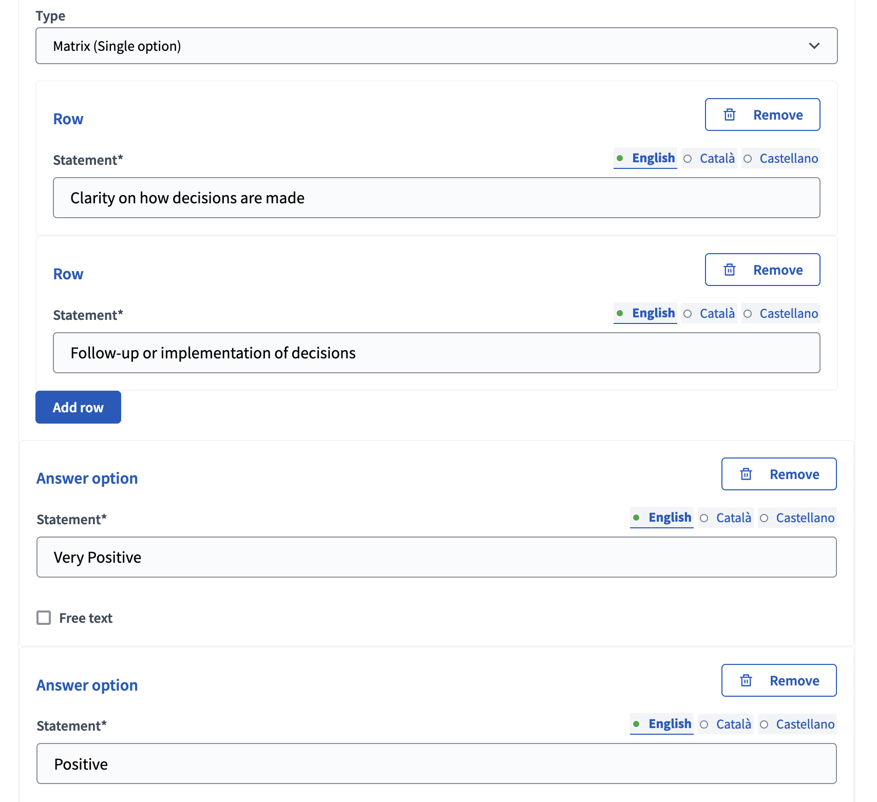 Matrix (Single option) Typ - backend
