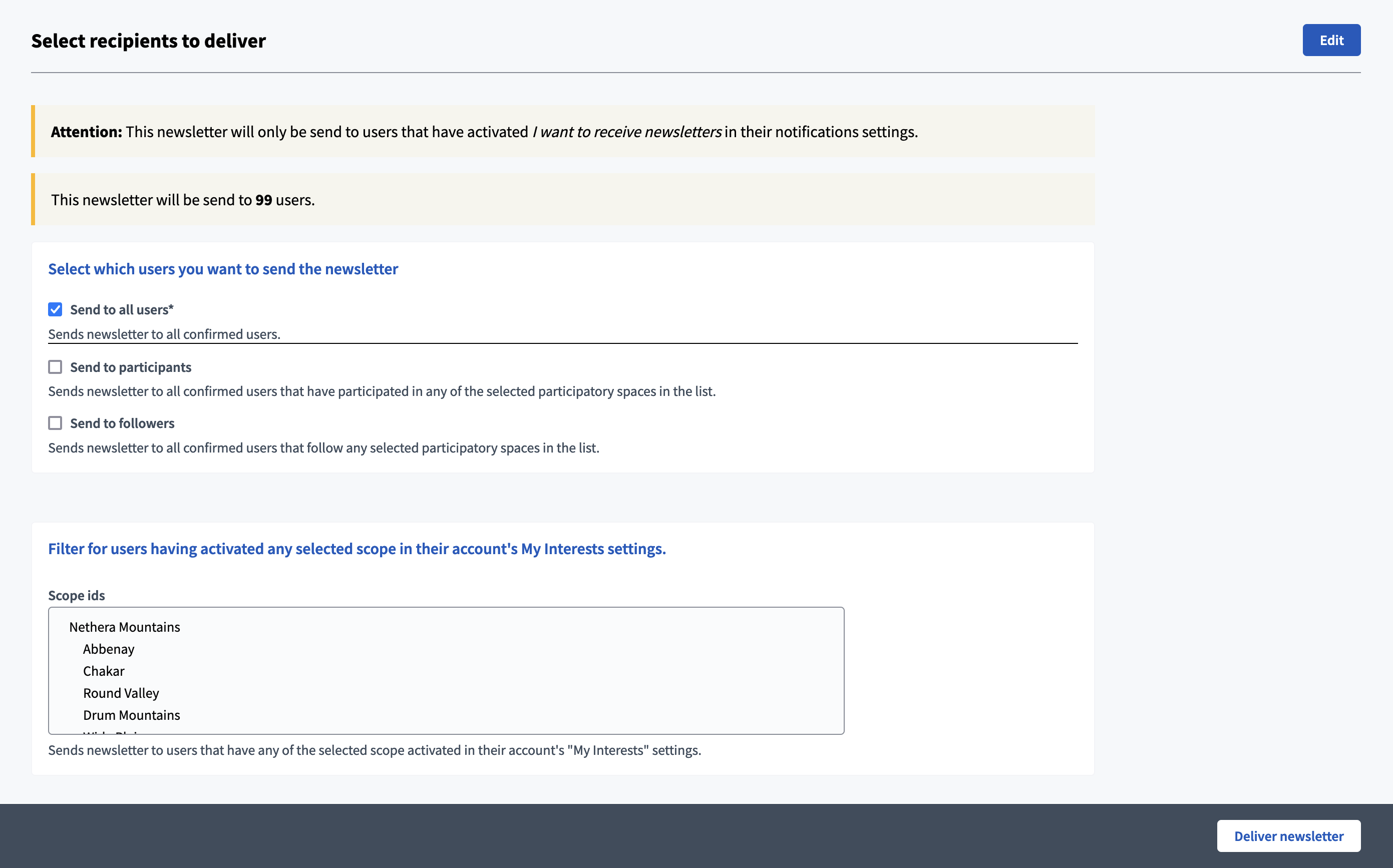 Newsletter: select recipients