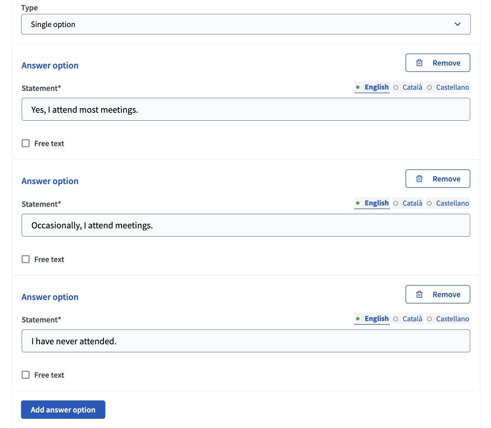 Type d’option unique - backend